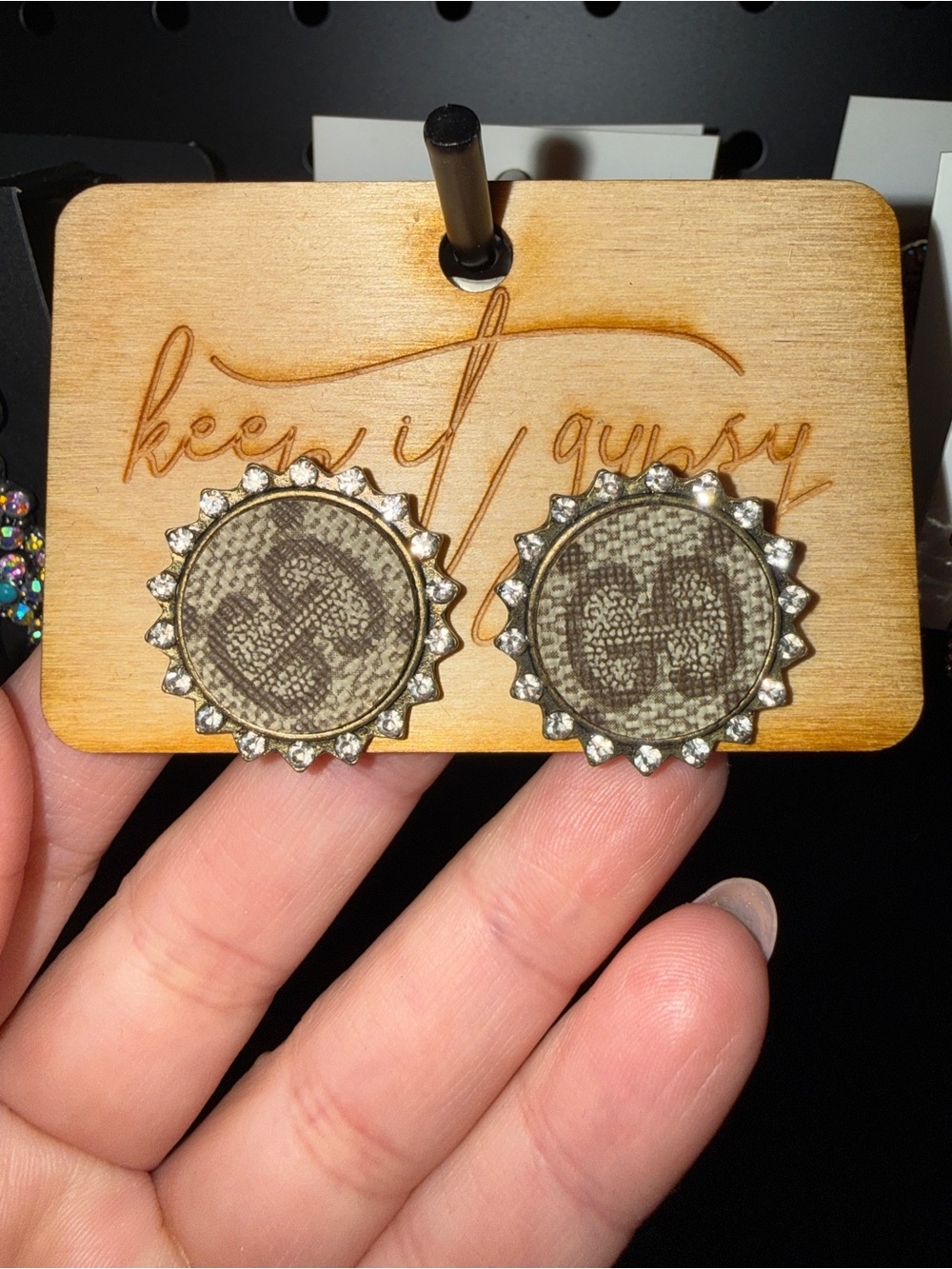 Upcycled GG Crystal Stud Earrings